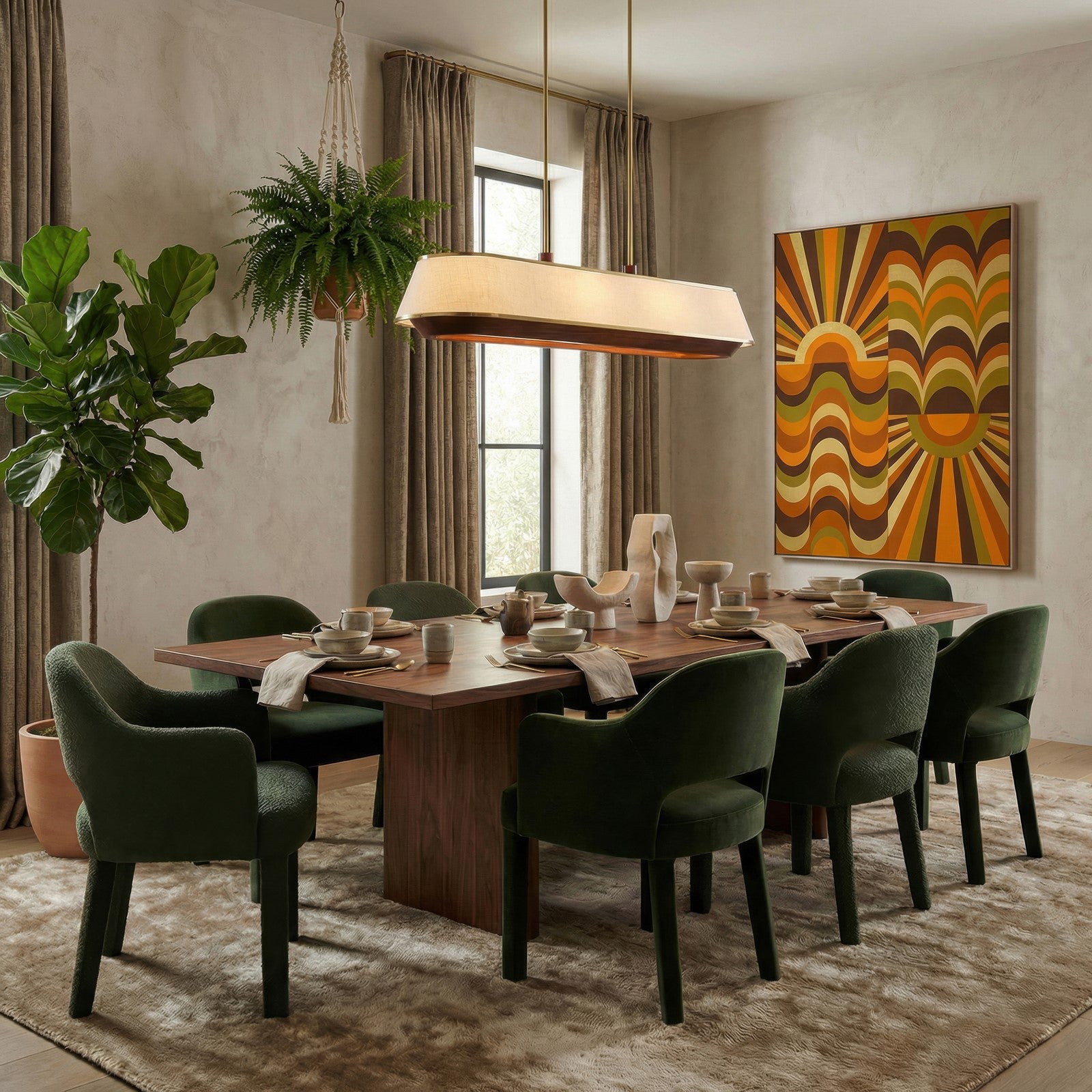 Varaluz Desert Flyer 6Lt Pendant, Satin Brass/Medium Walnut/Cream