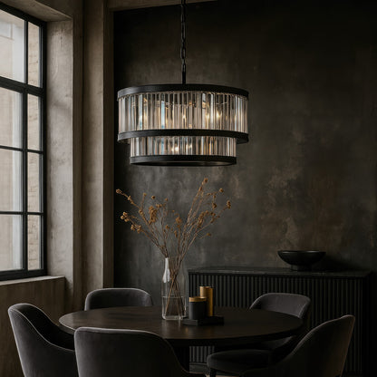 Varaluz Double Take 14 Light Pendant, Heritage Black/Clear