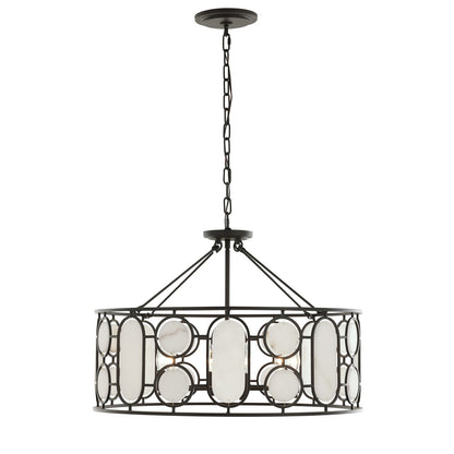 Varaluz Oval Office 6 Light Pendant, Ironclad/White