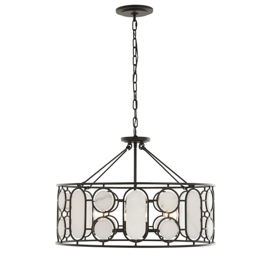 Varaluz Oval Office 6 Light Pendant, Ironclad/White