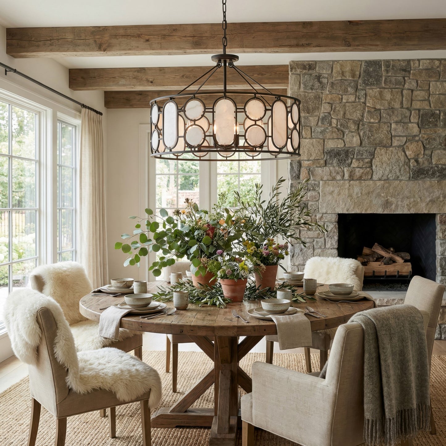 Varaluz Oval Office 6 Light Pendant, Ironclad/White