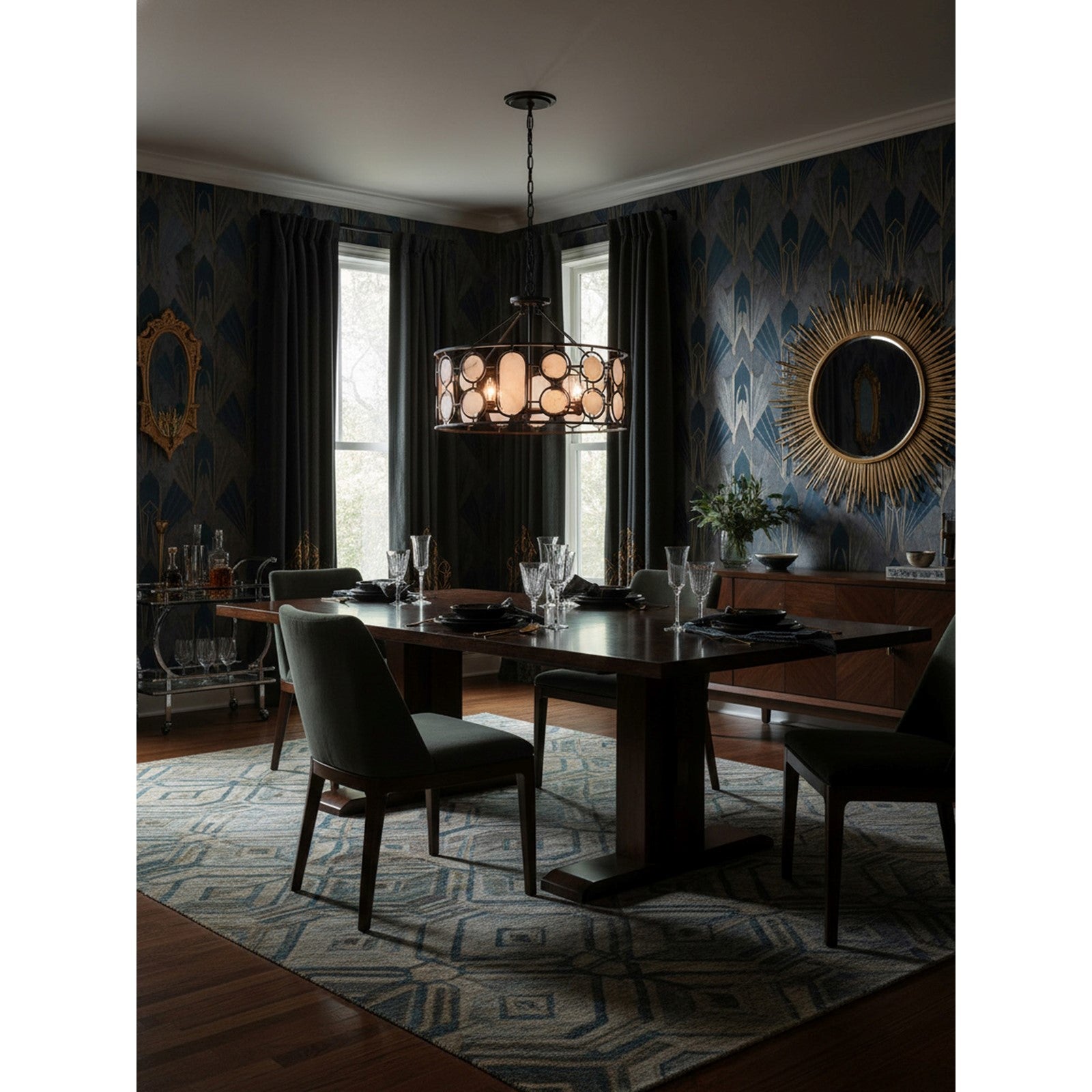 Varaluz Oval Office 6 Light Pendant, Ironclad/White
