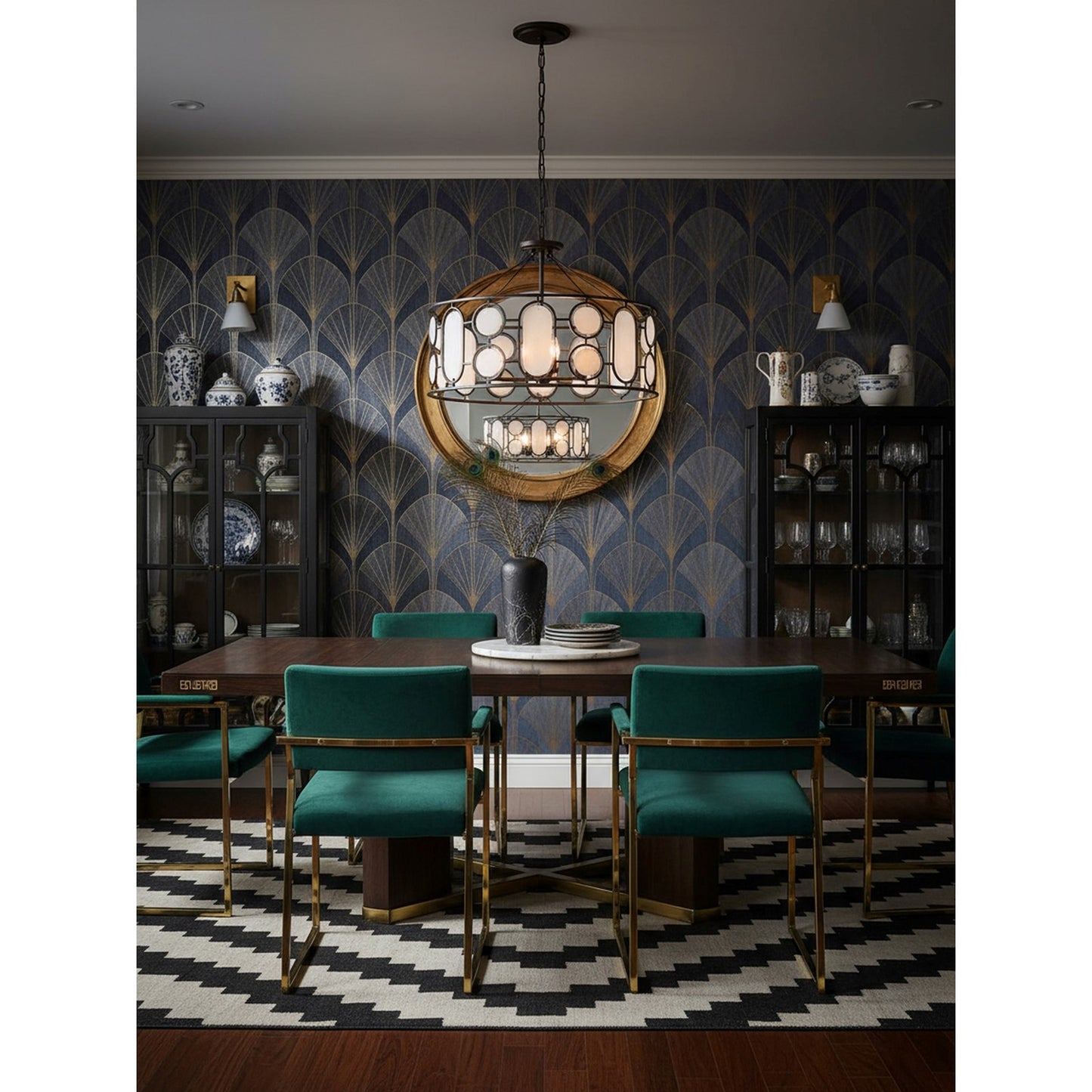 Varaluz Oval Office 6 Light Pendant, Ironclad/White