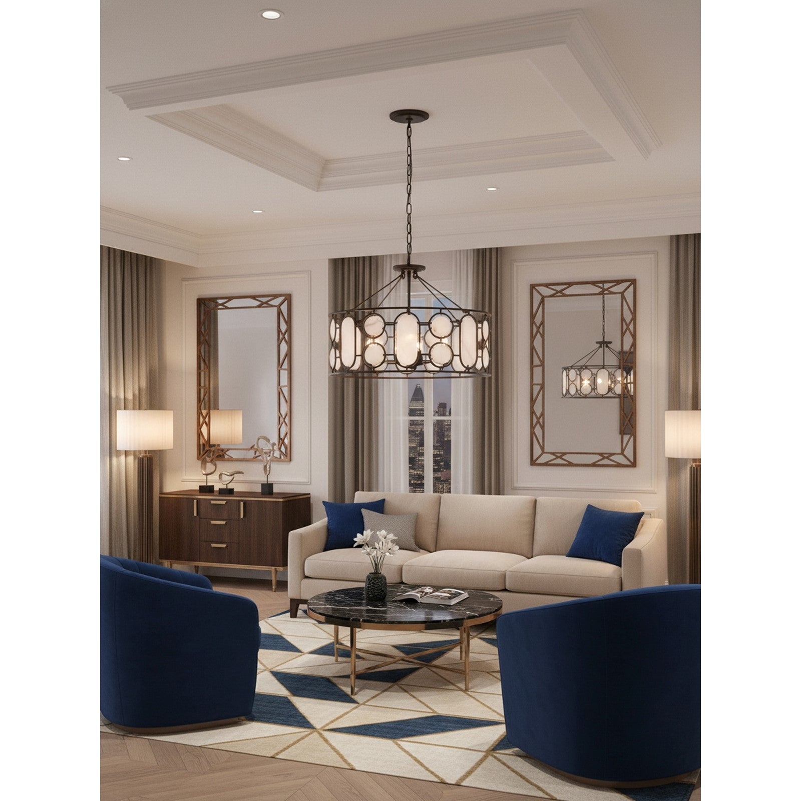Varaluz Oval Office 6 Light Pendant, Ironclad/White