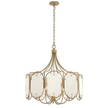 Varaluz Panelist 5 Light Pendant, Brass Kisser/White