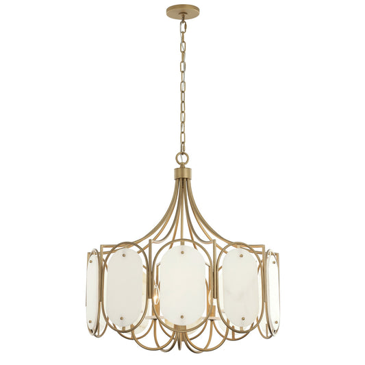 Varaluz Panelist 5 Light Pendant, Brass Kisser/White