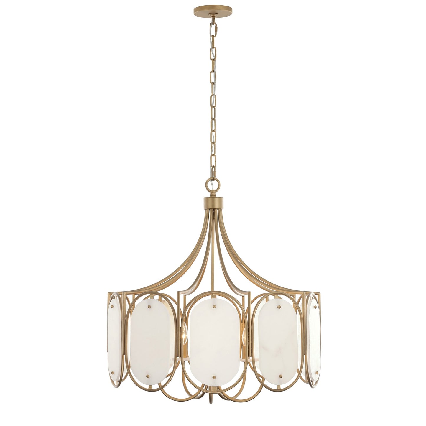 Varaluz Panelist 5 Light Pendant, Brass Kisser/White