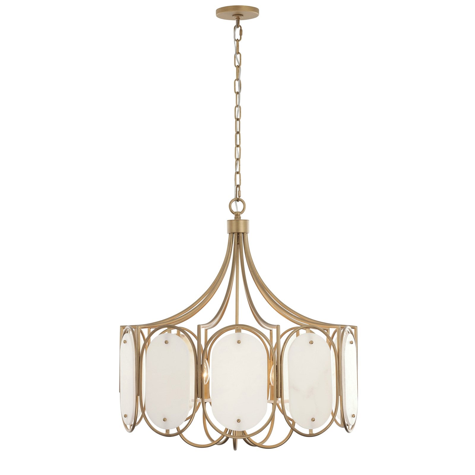 Varaluz Panelist 5 Light Pendant, Brass Kisser/White