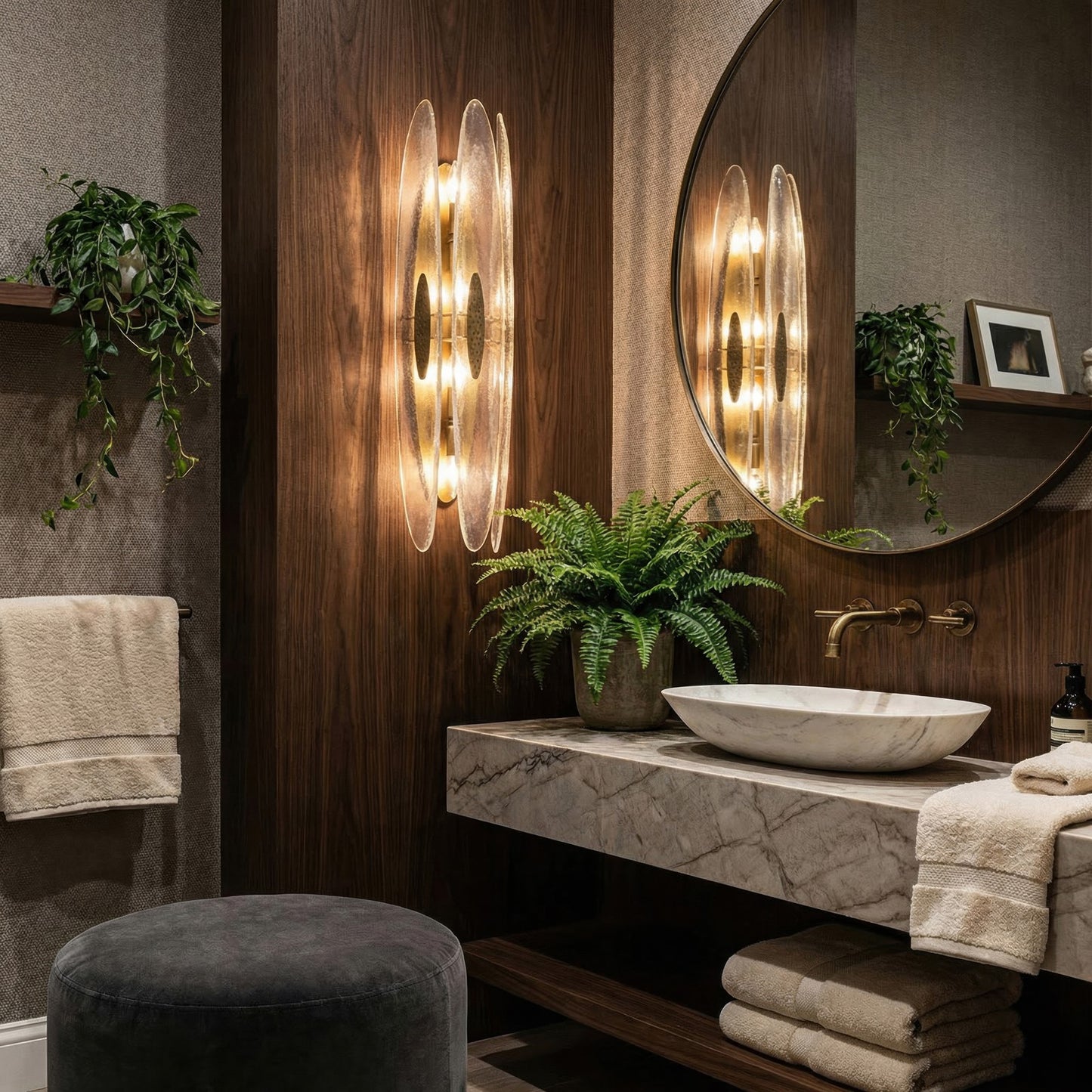 Varaluz Aurora 4 Light Wall Sconce, Havana Gold/Clear