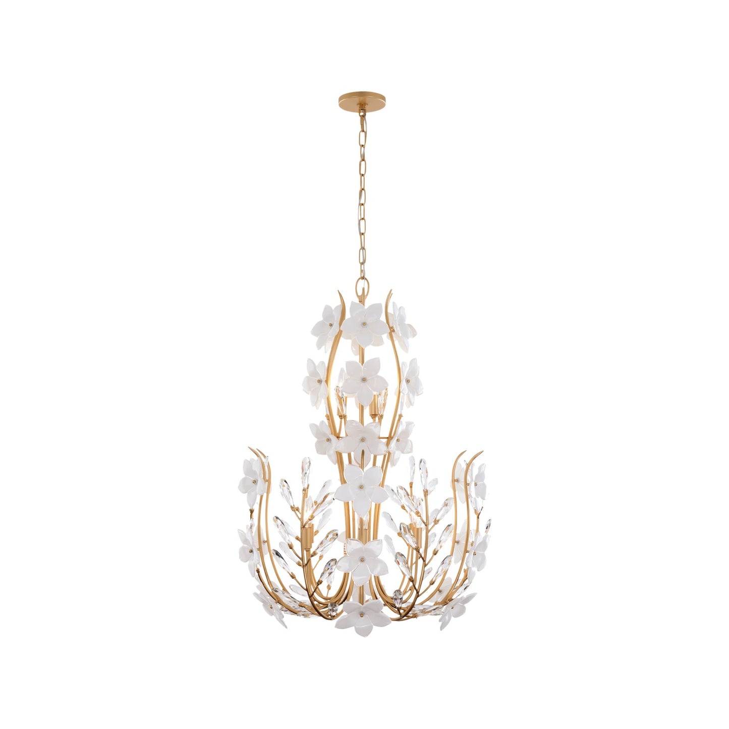 Varaluz Petal Court 9 Light Chandelier, French Gold/Clear and White