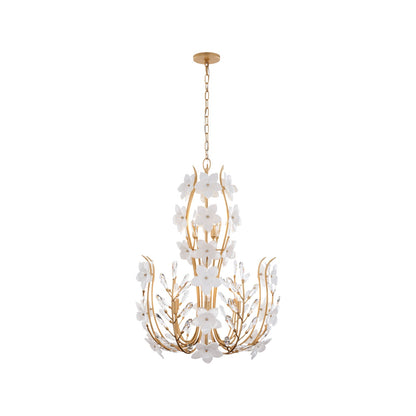 Varaluz Petal Court 9 Light Chandelier, French Gold/Clear and White