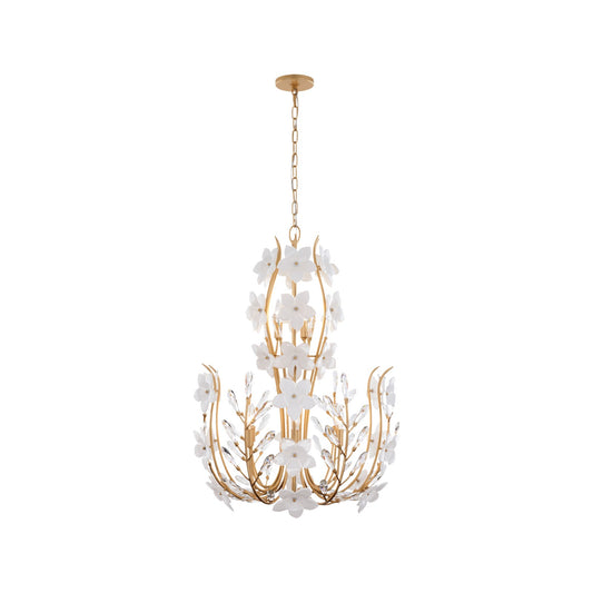 Varaluz Petal Court 9 Light Chandelier, French Gold/Clear and White
