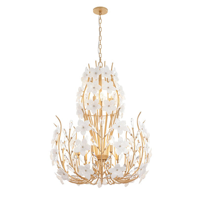 Varaluz Petal Court 12 Light Chandelier, French Gold/Clear and White