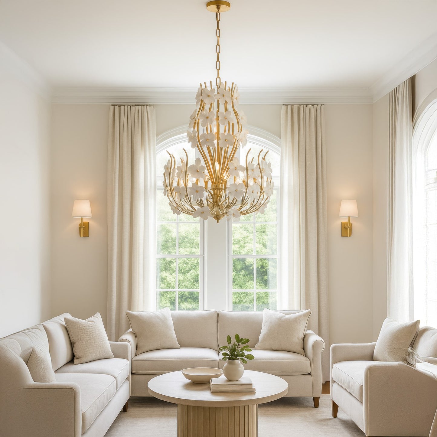 Varaluz Petal Court 9 Light Pendant, French Gold/Clear and White