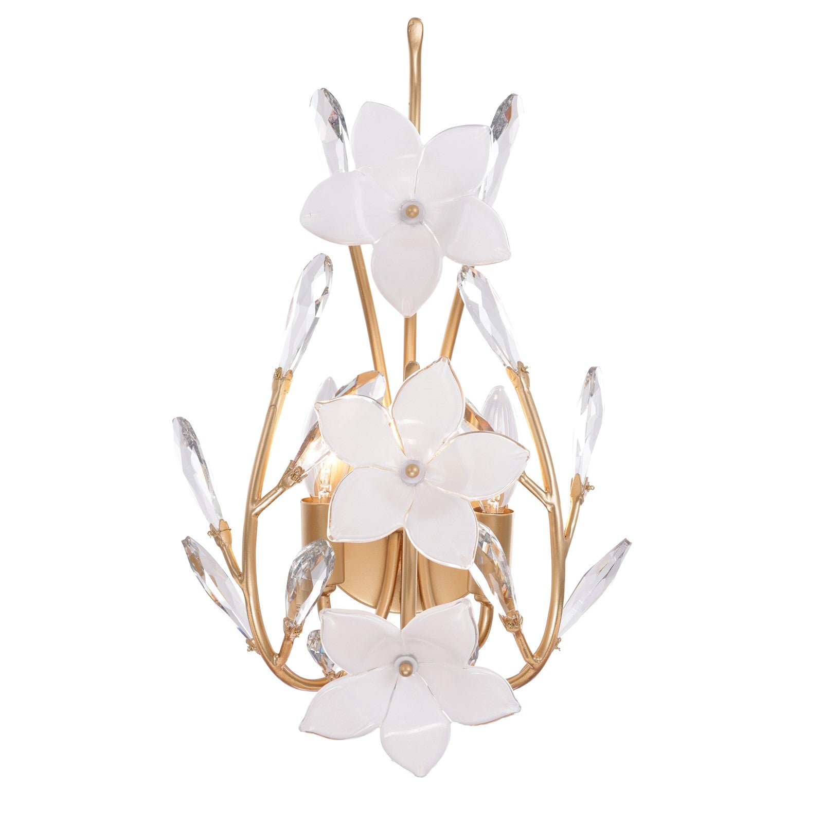 Varaluz Petal Court 2 Light Wall Sconce, French Gold/Clear and White