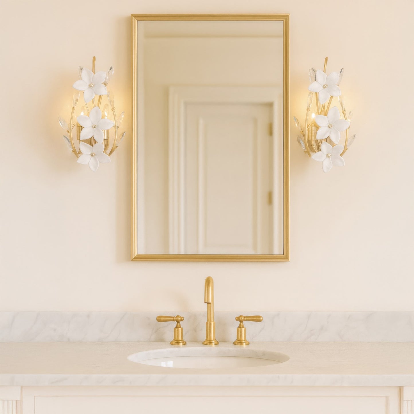 Varaluz Petal Court 2 Light Wall Sconce, French Gold/Clear and White