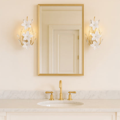 Varaluz Petal Court 2 Light Wall Sconce, French Gold/Clear and White