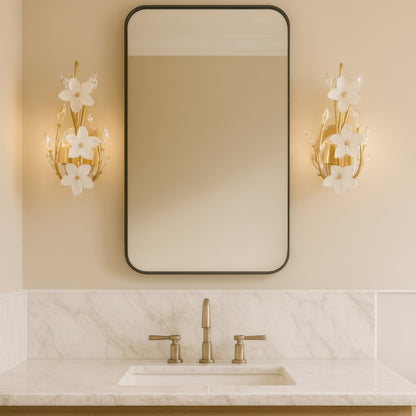 Varaluz Petal Court 2 Light Wall Sconce, French Gold/Clear and White