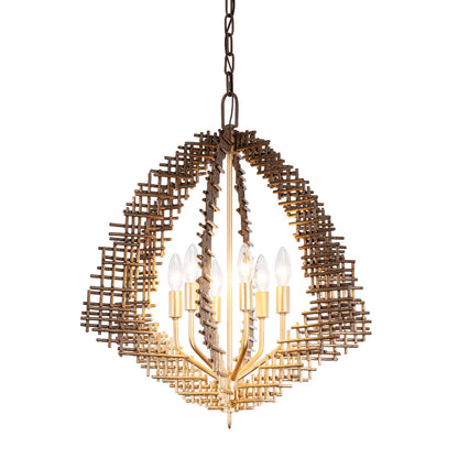 Varaluz Construct 6Lt Pendant, Dark Bronze/French Gold