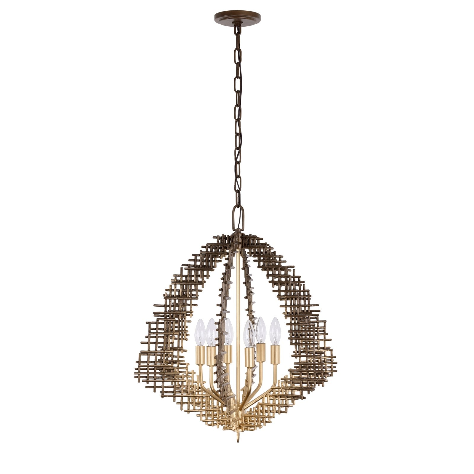 Varaluz Construct 6Lt Pendant, Dark Bronze/French Gold