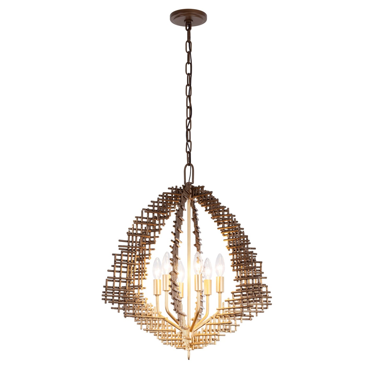 Varaluz Construct 6Lt Pendant, Dark Bronze/French Gold