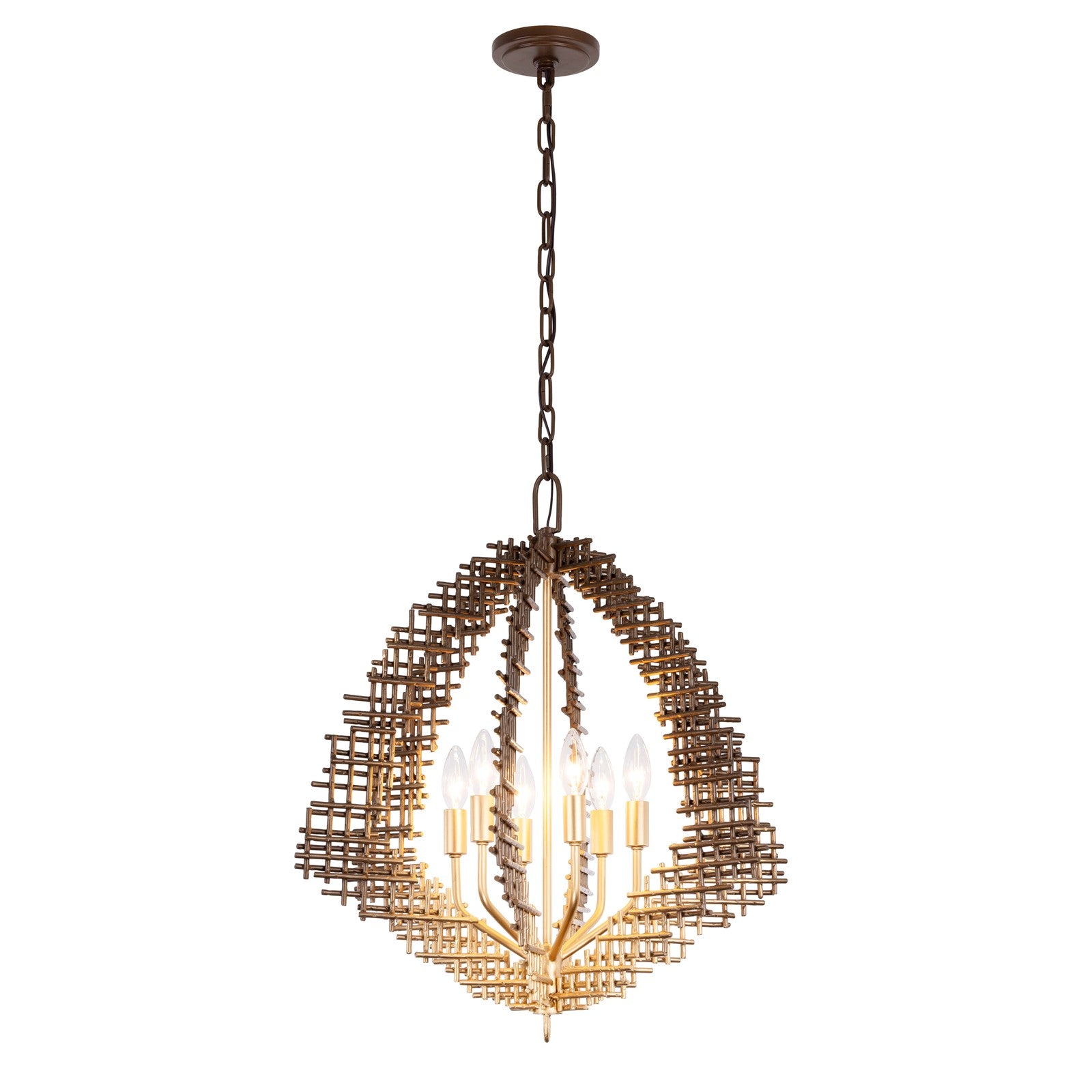 Varaluz Construct 6Lt Pendant, Dark Bronze/French Gold