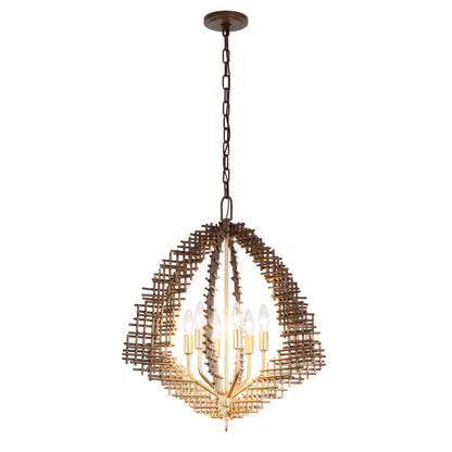 Varaluz Construct 6Lt Pendant, Dark Bronze/French Gold