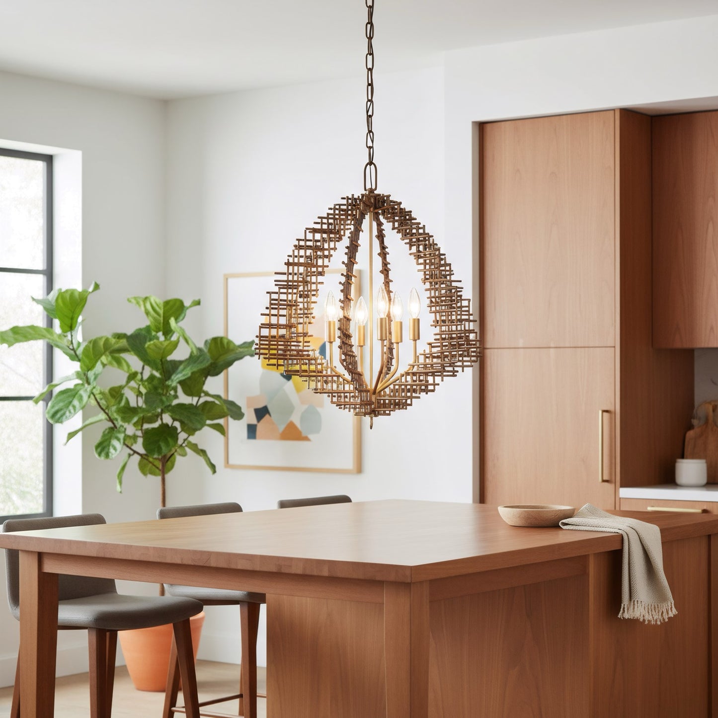Varaluz Construct 6Lt Pendant, Dark Bronze/French Gold