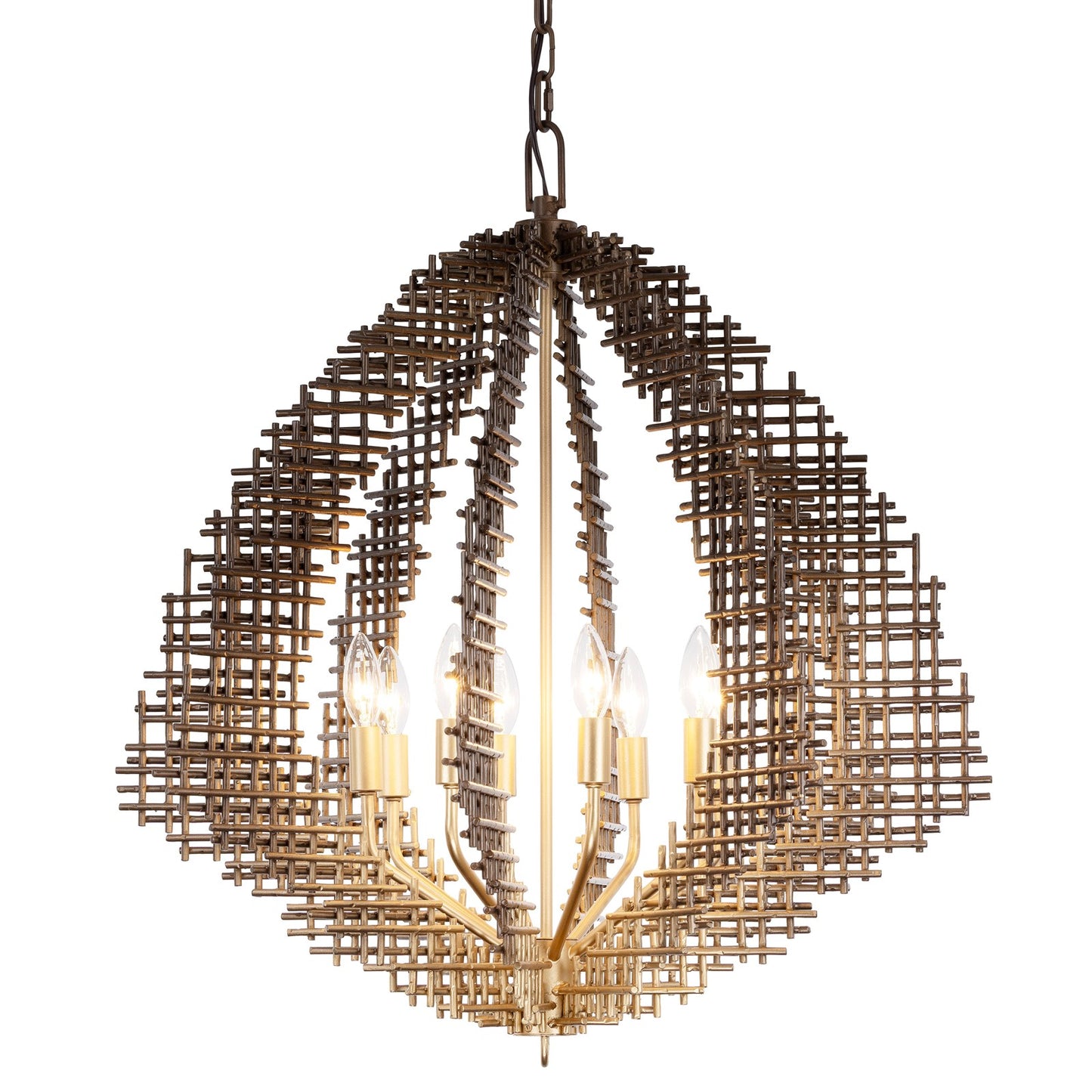 Varaluz Construct 8Lt Pendant, Dark Bronze/French Gold