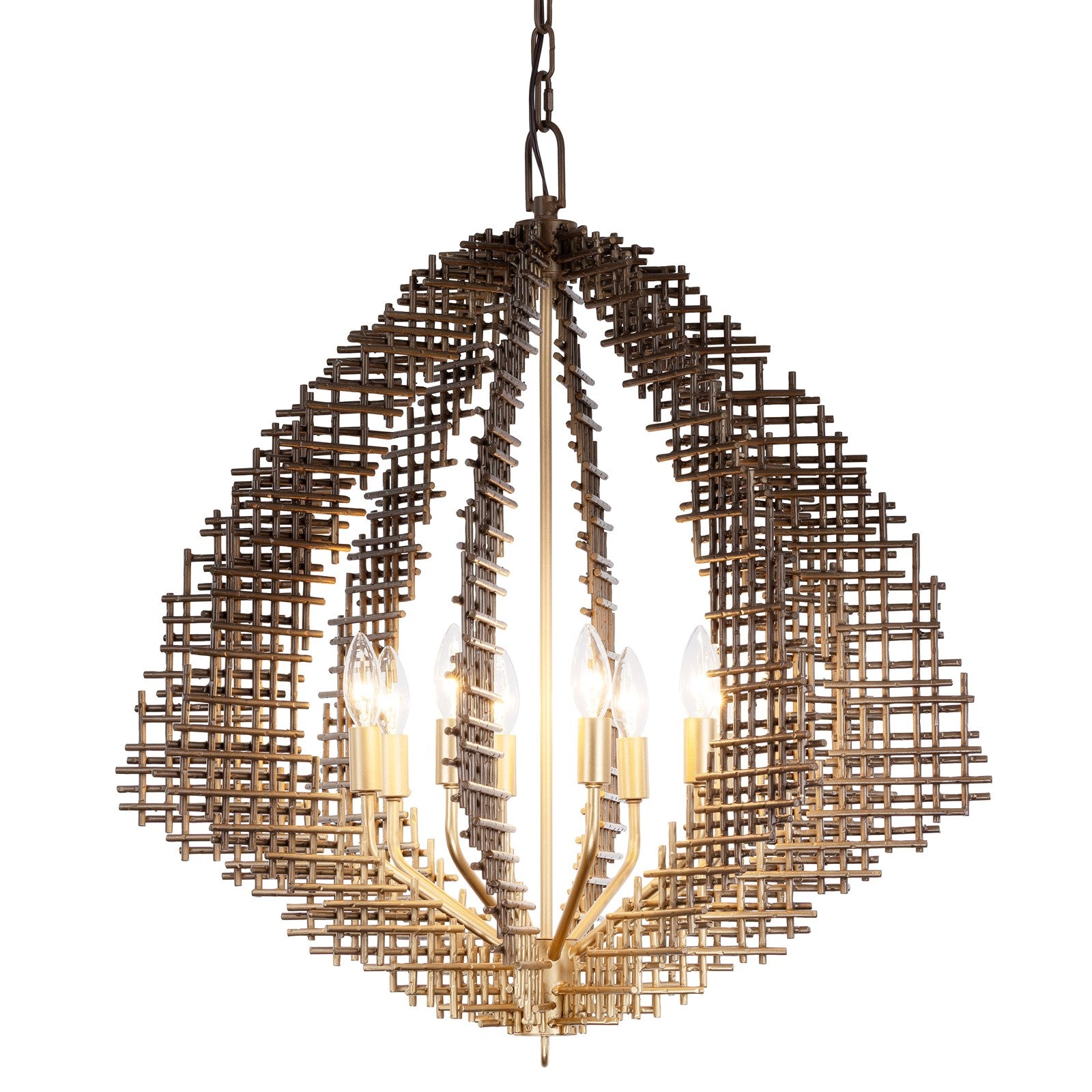 Varaluz Construct 8Lt Pendant, Dark Bronze/French Gold