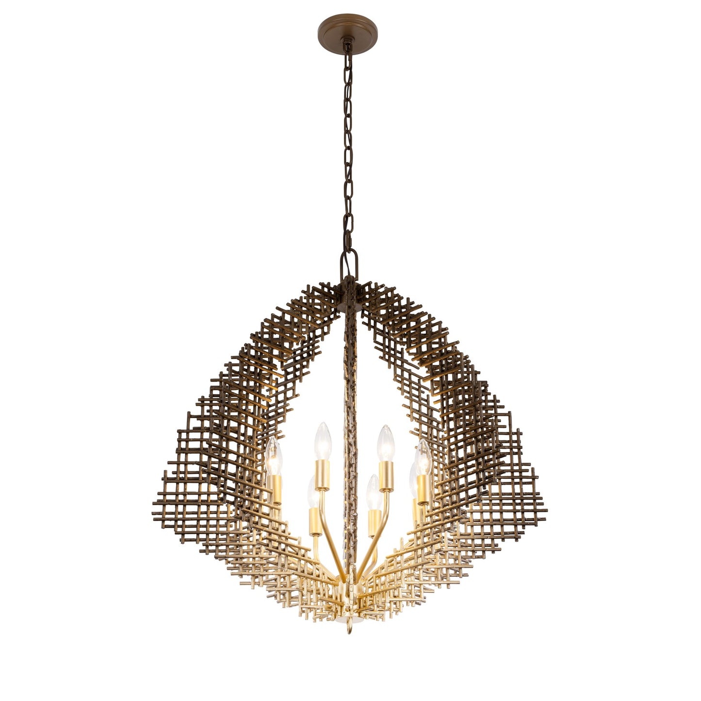 Varaluz Construct 8Lt Pendant, Dark Bronze/French Gold