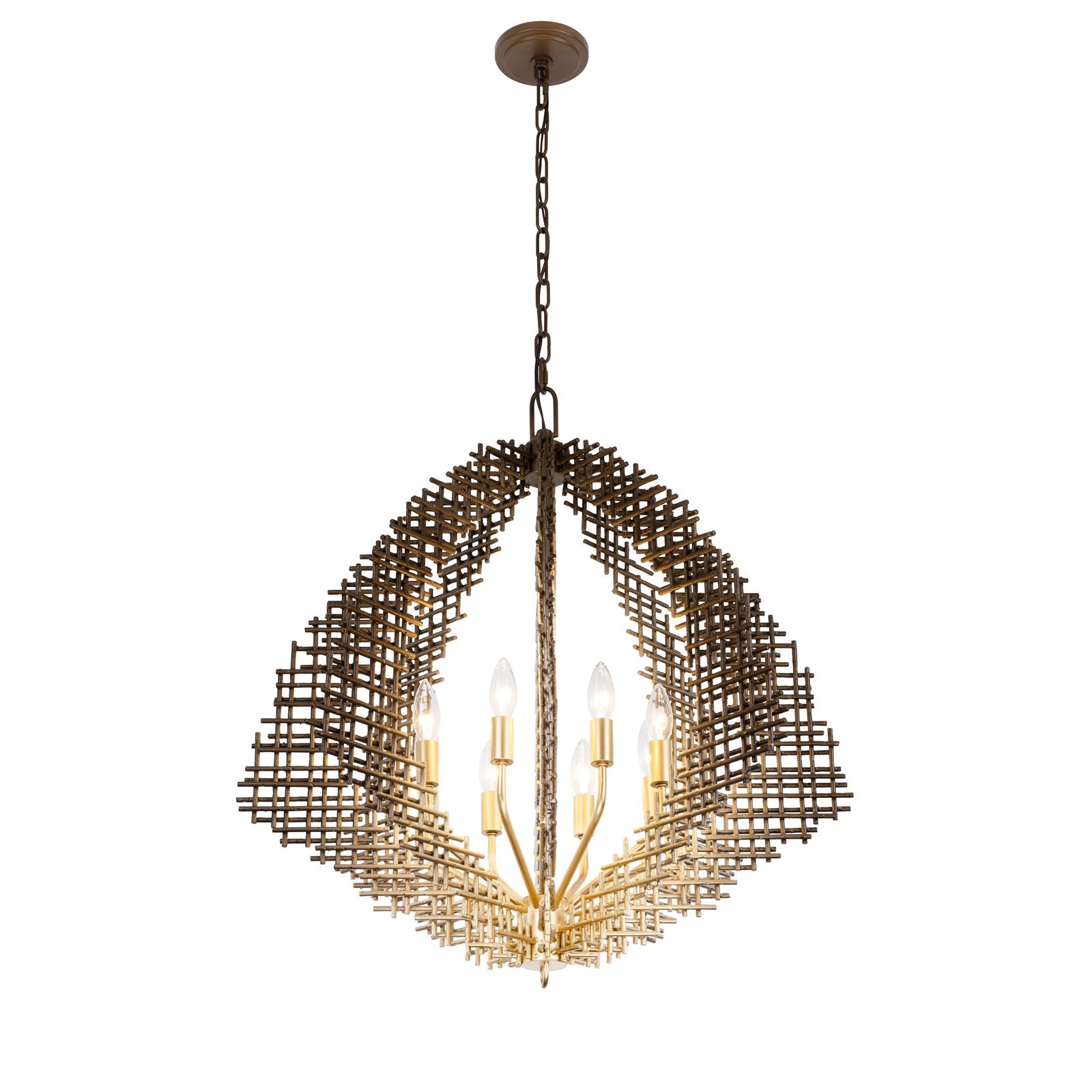 Varaluz Construct 8Lt Pendant, Dark Bronze/French Gold