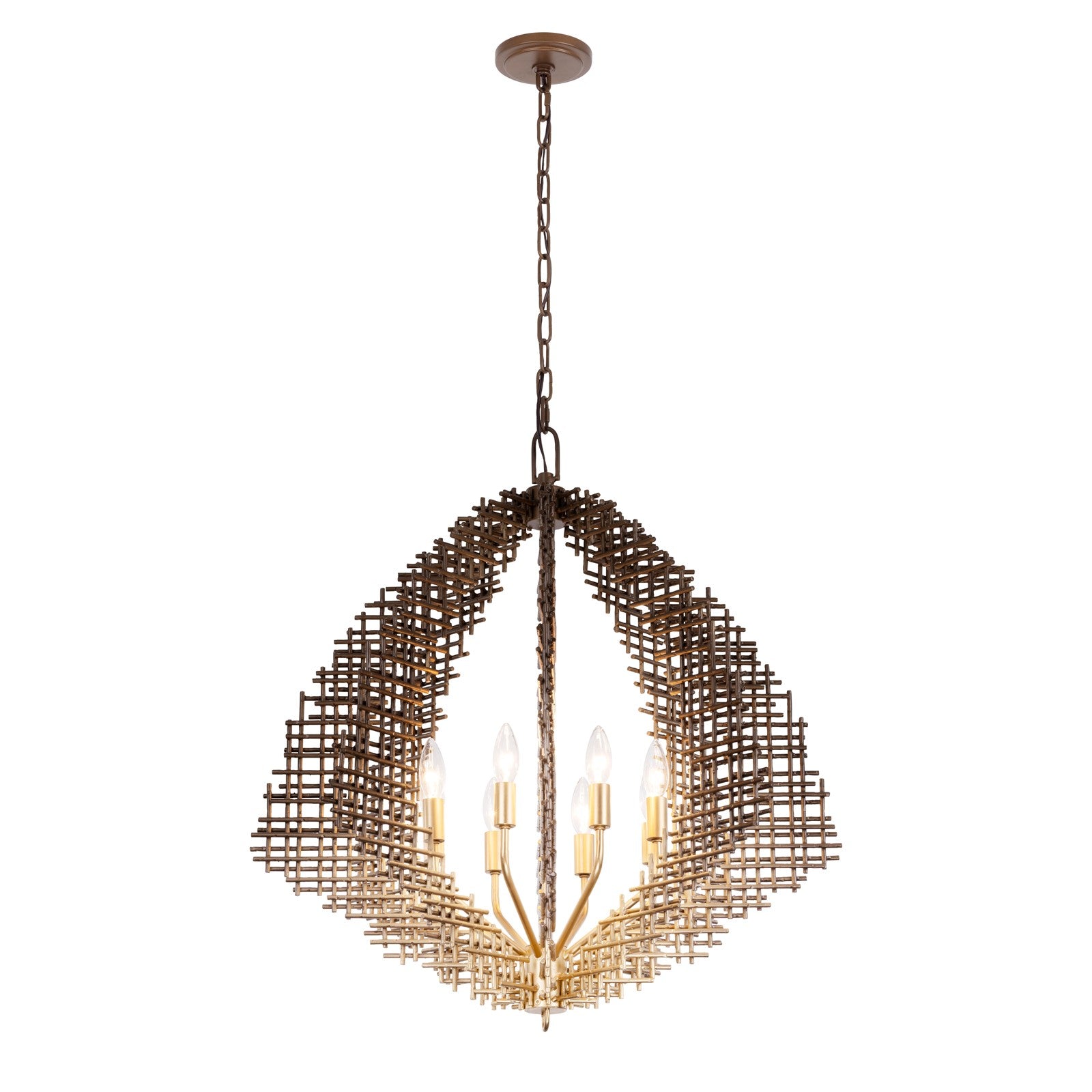 Varaluz Construct 8Lt Pendant, Dark Bronze/French Gold