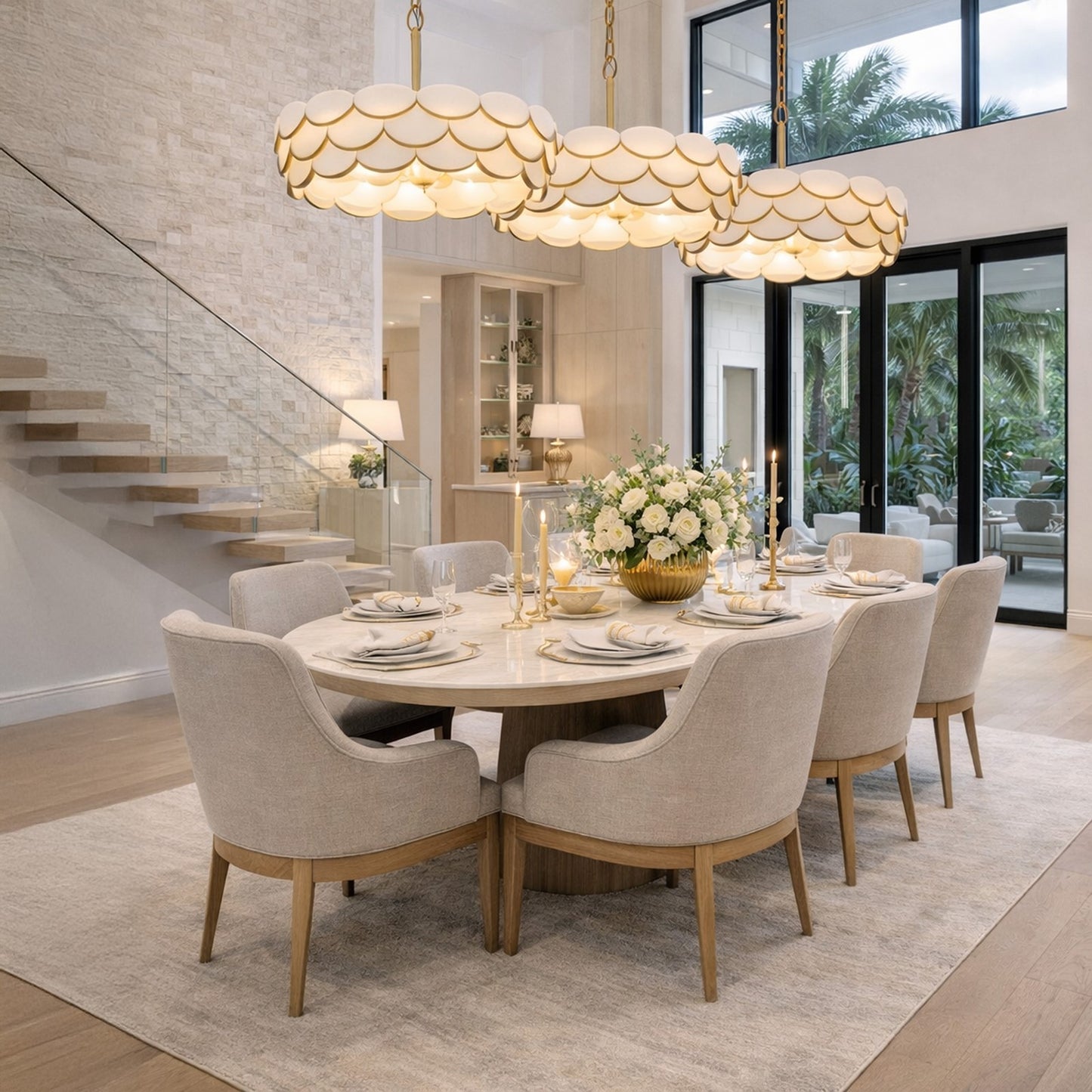 Varaluz High Tide 8 Light Pendant, French Gold/White