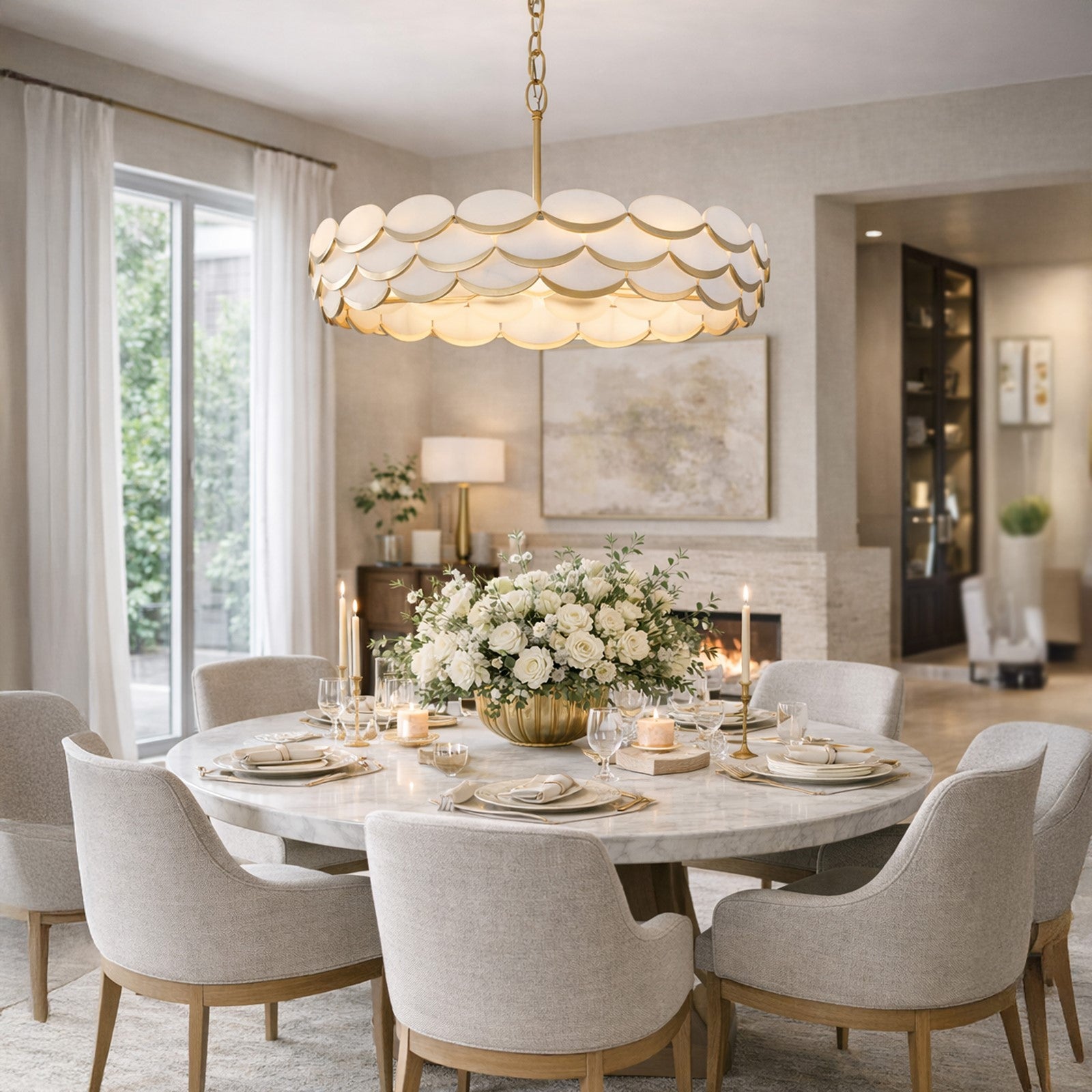 Varaluz High Tide 8 Light Pendant, French Gold/White