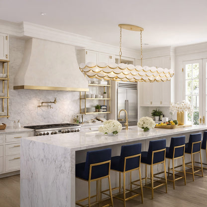 Varaluz High Tide 6 Light Pendant, French Gold/White