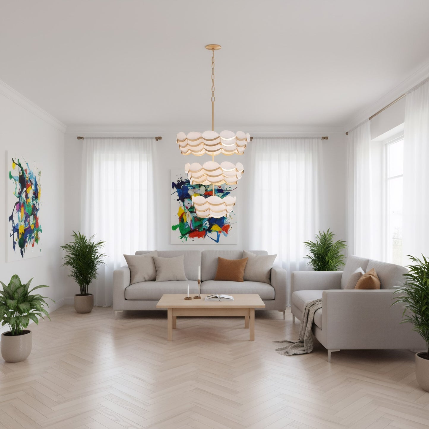 Varaluz High Tide 11 Light Pendant, French Gold/White