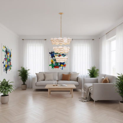 Varaluz High Tide 11 Light Pendant, French Gold/White
