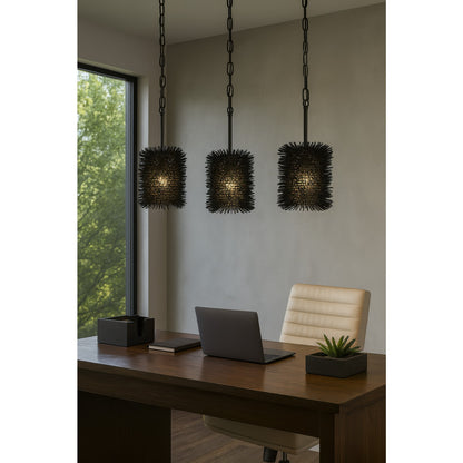 Varaluz Urchin 1 Light Cylinder Pendant, Black/Black