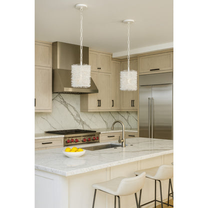 Varaluz Urchin 1 Light Cylinder Pendant, White/White