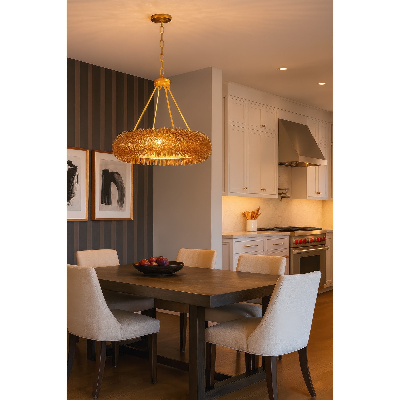 Varaluz Urchin 24in 6-Light Pendant | Coastal Gold Steel and Gold Steel | Dining Room & Kitchen Island | 24 x 24 x 18 in | Model 569P06GO