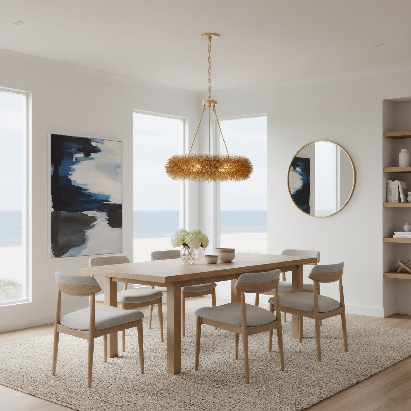 Varaluz Urchin 24in 6-Light Pendant | Coastal Gold Steel and Gold Steel | Dining Room & Kitchen Island | 24 x 24 x 18 in | Model 569P06GO