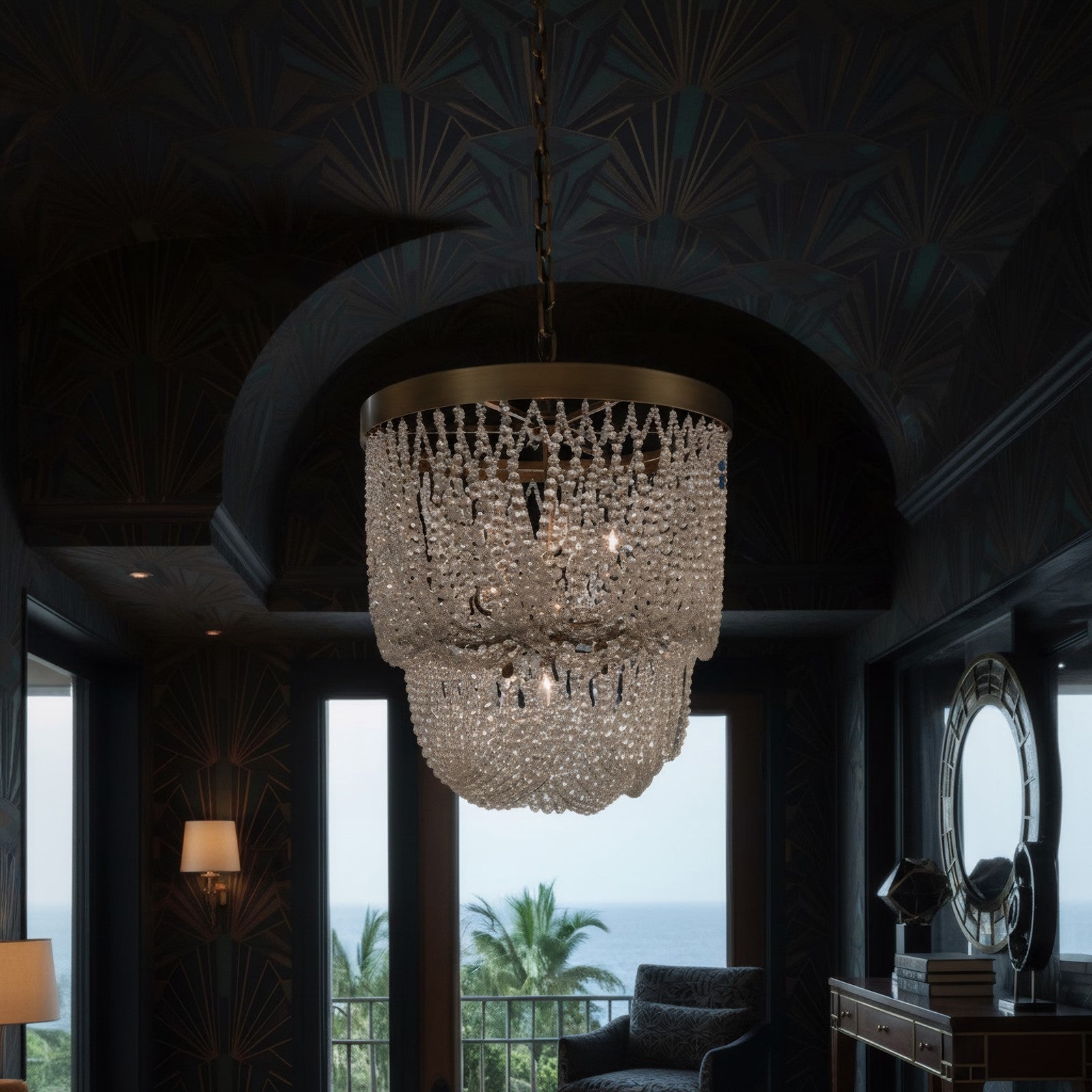 Varaluz Solaire 6 Light Pendant, Antique Bronze/Clear