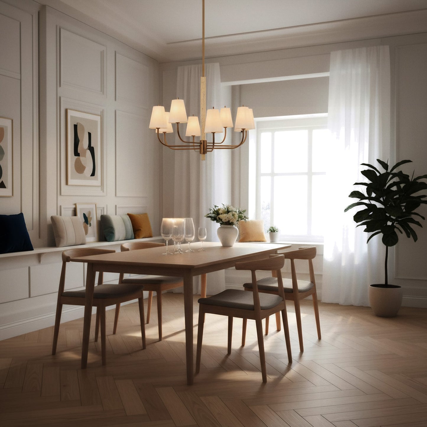 Varaluz Rockford 8 Light Chandelier, Brontourage/Travertine/Bone