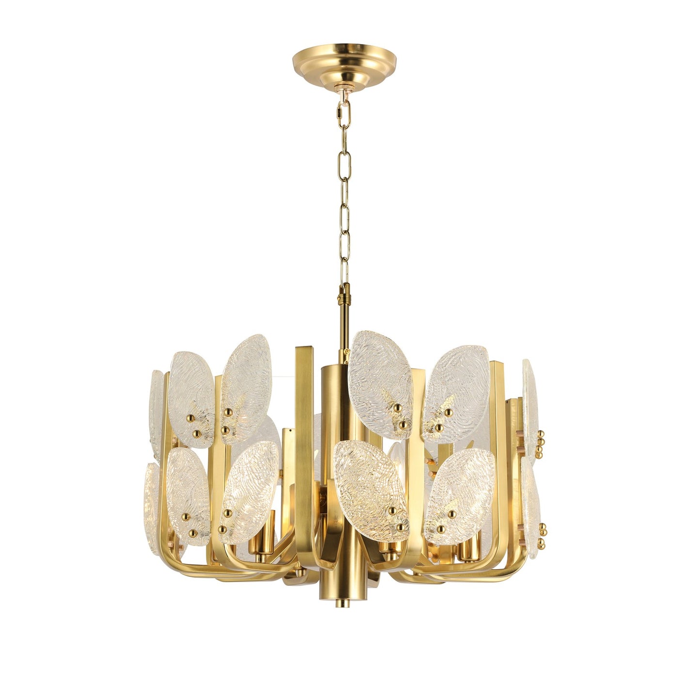 Varaluz Brass Tax 6 Light Chandelier, Satin Brass/Clear