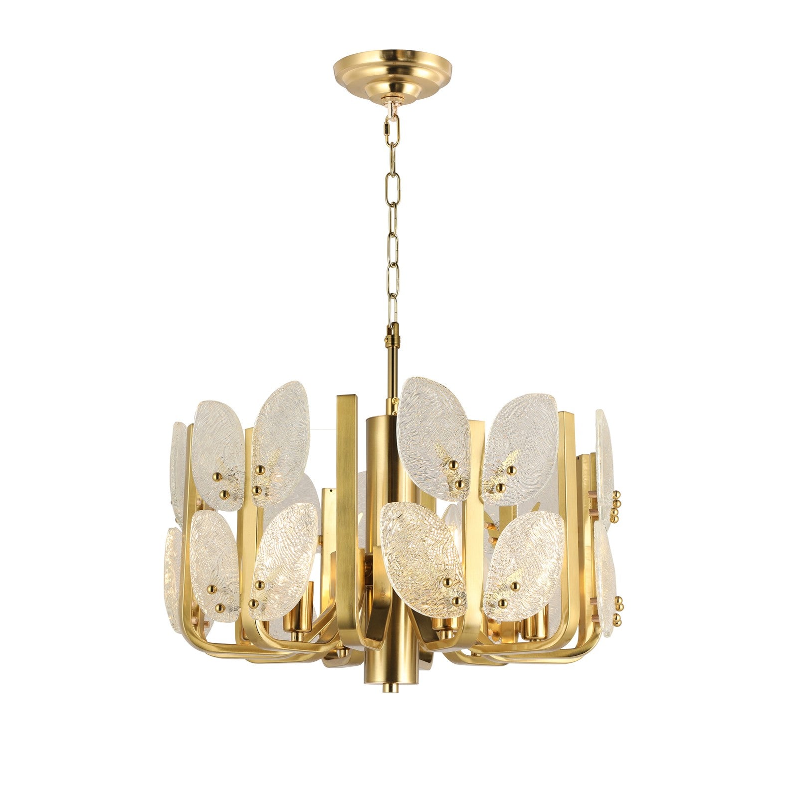 Varaluz Brass Tax 6 Light Chandelier, Satin Brass/Clear