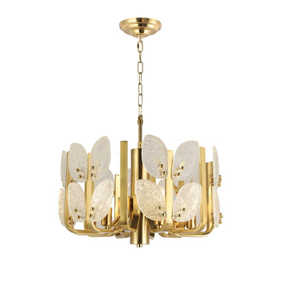 Varaluz Brass Tax 6 Light Chandelier, Satin Brass/Clear