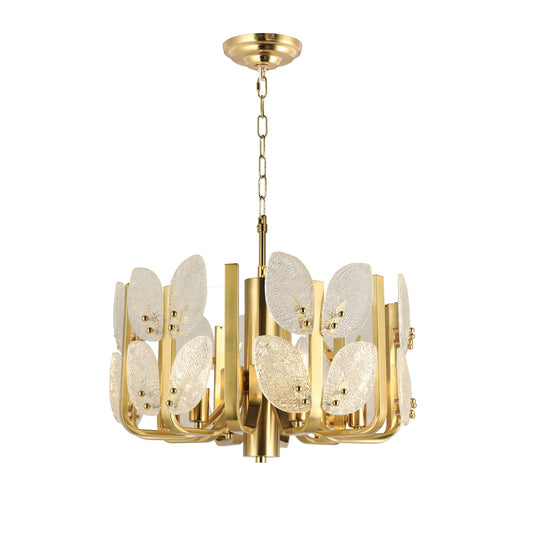Varaluz Brass Tax 6 Light Chandelier, Satin Brass/Clear