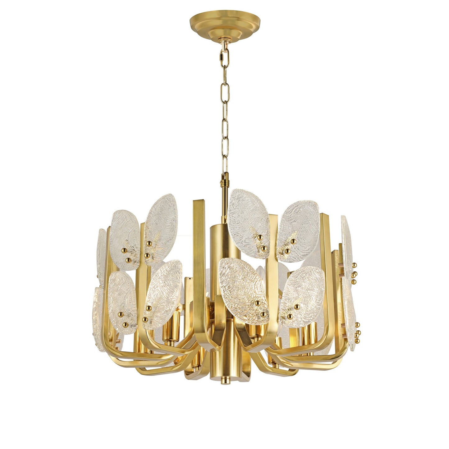 Varaluz Brass Tax 6 Light Chandelier, Satin Brass/Clear