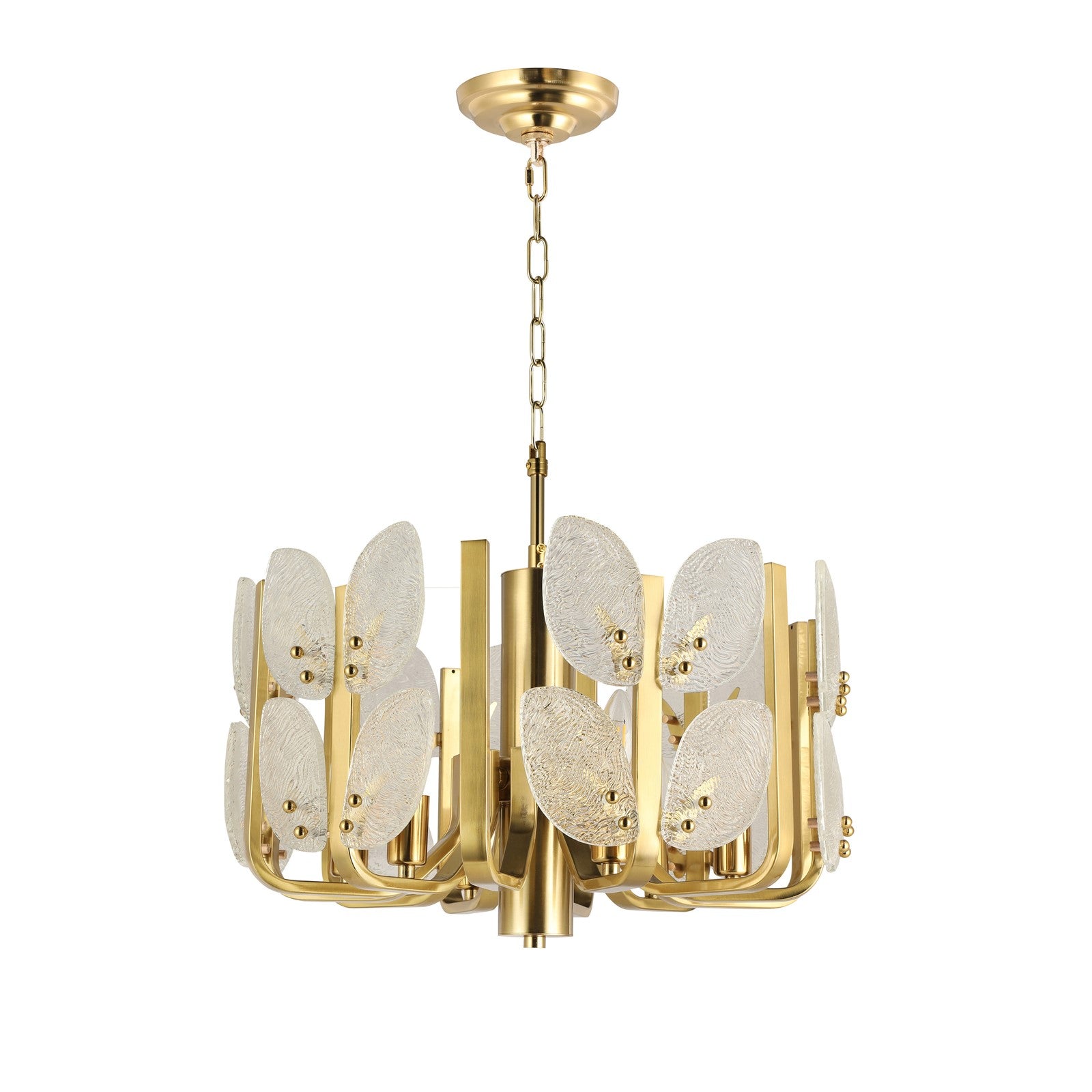 Varaluz Brass Tax 6 Light Chandelier, Satin Brass/Clear